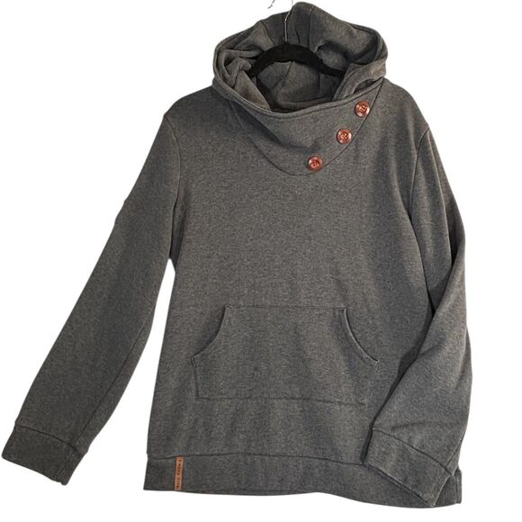 Alaska Chicks Company Hoodie Charcoal Gray Pullover Button Accents - Picture 2 of 12